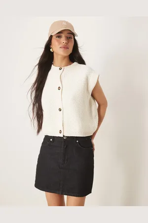 ASOS Chaleco color de corte cuadrado con detalle de botones de punto de -Blanco