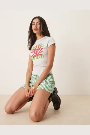 ASOS Camiseta gris hielo jaspeado con diseño encogido y estampado gráfico de coral y texto "Mykonos" de
