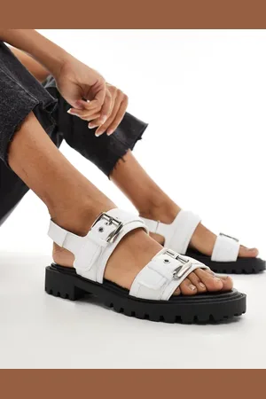 London Rebel Sandalias blancas con suela gruesa y dos hebillas de