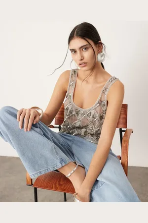 ASOS Top de tirantes con diseño geométrico calado con abalorios de