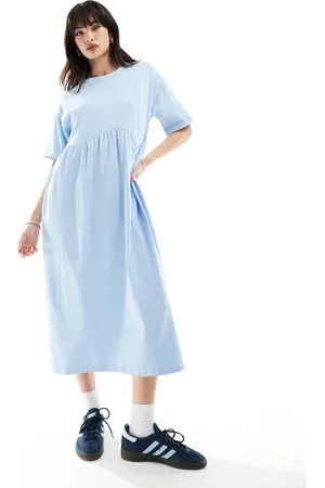ASOS Vestido midi lavado amplio de manga corta con detalle de costura de -Sin color