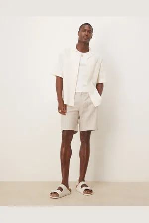 MANGO Pantalones cortos de sastre a rayas de mezcla de lino de -Neutro