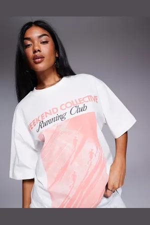 ASOS Camiseta color extragrande con estampado gráfico fotográfico "Running Club" de Weekend Collective-Blanco