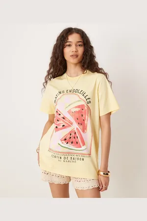 ASOS Camiseta amarillo crema de corte estándar con estampado gráfico de sandía de -Verde