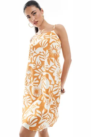 ONLY Vestido corto naranja con estampado solar de mezcla de lona de
