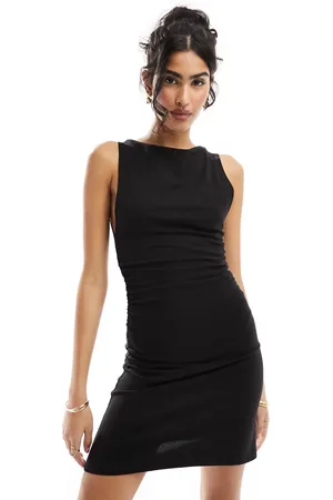 ASOS Vestido corto con cuello barco y laterales fruncidos de