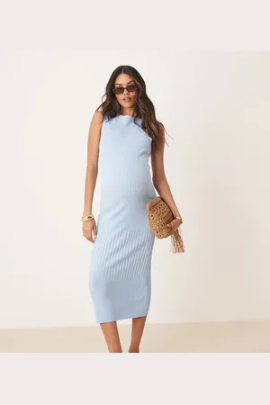 ASOS Vestido semilargo con cuello barco de canalé ancho de ASOS DESIGN Maternity