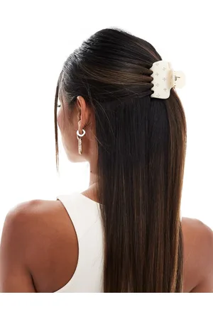 KITSCH Pack de 1 pinza para el cabello mediana blanco marfil con diseño abombado con pedrería de plástico de