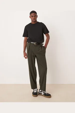 ASOS Pantalones grises de corte tapered extragrande con pinzas marcadas de