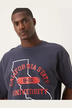 ASOS Camiseta corta azul marino extragrande con estampado gráfico universitario de