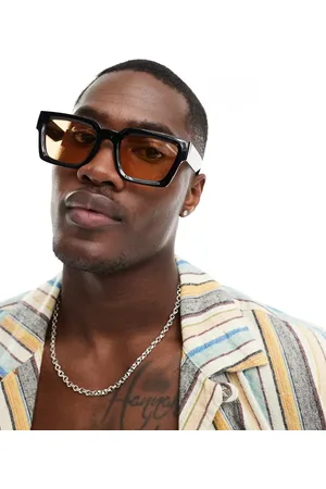 ASOS Gafas de sol negras con montura cuadrada biselada y lentes color ámbar de