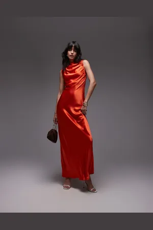 Topshop Vestido largo para eventos especiales de corte al bies con sisas fruncidas de