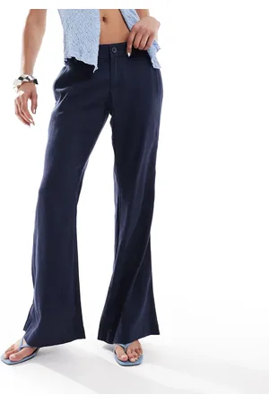 Hollister Pantalones de campana de sastre holgados de talle bajo de lino de