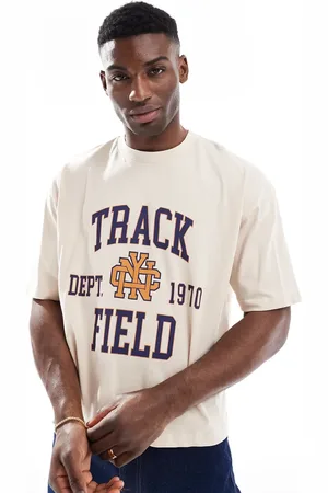 ASOS Camiseta beis de corte cuadrado extragrande con estampado gráfico universitario de -Neutro