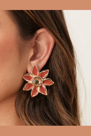ASOS Pendientes de botón grandes dorados y naranjas en forma de flor de