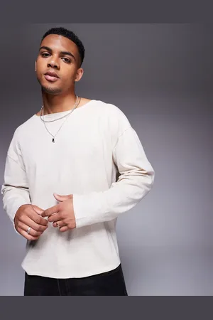 ASOS Camiseta de corte cuadrado extragrande con cuello amplio de mezcla de lino de -Neutro