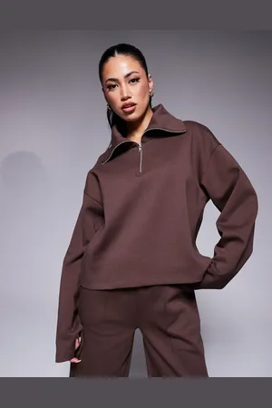 ASOS Sudadera chocolate con media cremallera de tejido entrelazado de (parte de un conjunto)