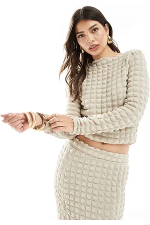 VERO MODA Top beis de manga larga de tejido texturizado de (parte de un conjunto)-Beis neutro