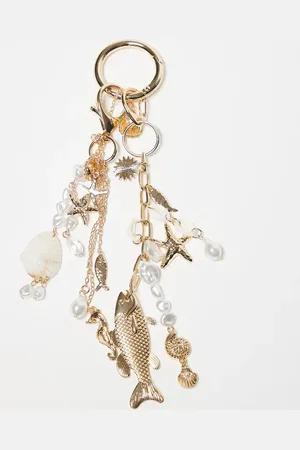 ASOS Charm para el bolso dorado de conchas, perlas de imitación y peces de
