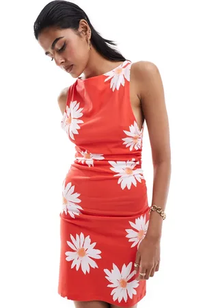 ASOS Vestido corto con cuello barco, laterales fruncidos y de -Multicolor