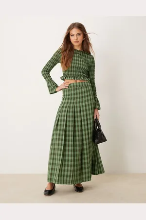 Glamorous Falda larga a cuadros marrones y verdes estilo kilt de (parte de un conjunto)-Marrón