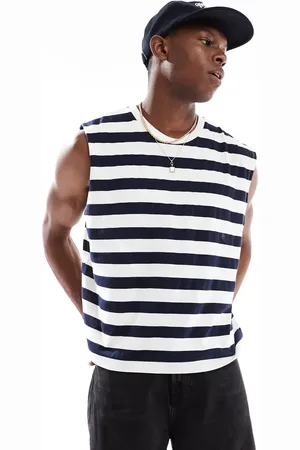 ASOS Camiseta a rayas blancas y sin mangas de corte cuadrado extragrande de