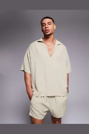ASOS Camisa marrón extragrande de mezcla de lino de (parte de un conjunto)