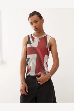 COLLUSION Camiseta sin mangas con estampado de bandera de Reino Unido de malla para festivales de