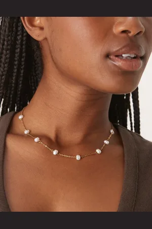 ASOS Collar dorado de cadena con esferas intercaladas y perlas de acero inoxidable resistente al agua de