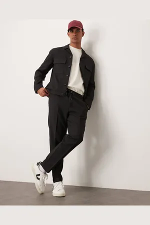 ASOS Pantalones de vestir negros sin cierres de corte tapered de canalé de (parte de un conjunto)