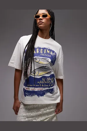 Topshop Camiseta blanca extragrande con estampado gráfico de sardinas de