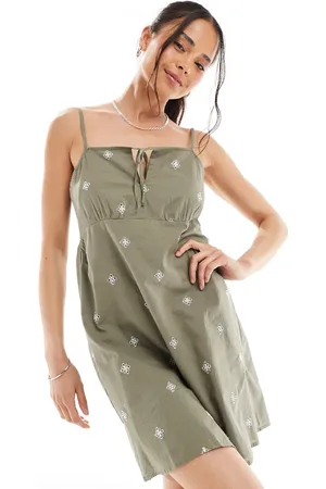 ONLY Vestido corto de tirantes con detalles bordados de -Verde