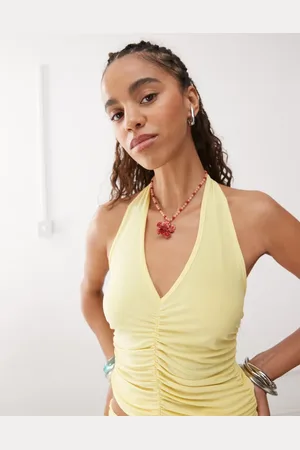 Reclaimed Top amarillo crema con cuello halter y costura fruncida de (parte de un conjunto)