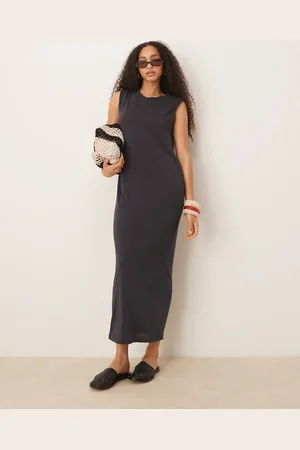 MANGO Vestido lavado de corte recto con cuello redondo de