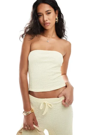 ASOS Top color con escote palabra de honor de tejido texturizado de (parte de un conjunto)-Amarillo