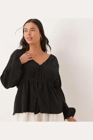 ASOS Top amplio de manga larga con botones delanteros de ASOS DESIGN Curve