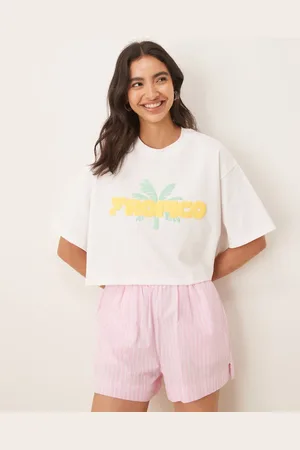 ASOS Camiseta corta blanca de corte cuadrado con estampado gráfico tropical de