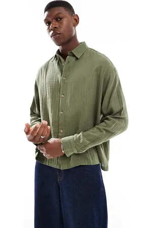 ASOS Camisa caqui de corte estándar de bambula texturizada de