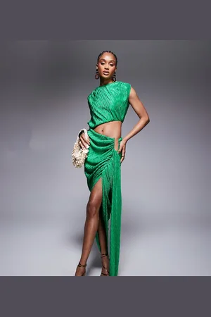 ASOS Vestido midi metalizado plisado con detalle angular en la cintura de ASOS DESIGN Tall