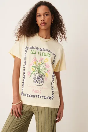 ASOS Camiseta amarillo limón lavado de corte estándar con estampado gráfico "Fleur" de