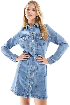 ASOS Vestido vaquero corto entallado de manga larga y corte recto de