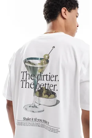 ASOS Camiseta blanca extragrande con estampado gráfico de martini de -Blanco