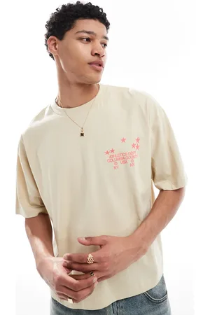 ASOS Camiseta beis de corte cuadrado extragrande con estampado gráfico deportivo de -Neutro