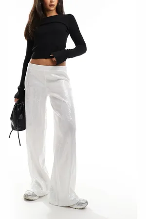 ASOS Pantalones blancos de pernera ancha de lentejuelas transparentes de