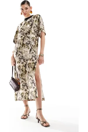 ASOS Vestido midi estilo camiseta extragrande con de satén de -Multicolor