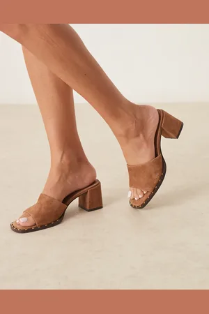 ASOS Mules color camel de tacón medio de ante premium Hallie de -Marrón