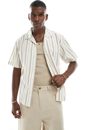 Only & Sons Camisa beis a rayas de manga corta y corte suelto de -Blanco