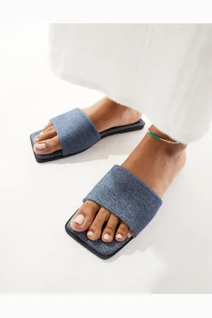 ASOS Sandalias azul planas con puntera cuadrada Fig de