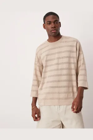 ASOS Camiseta color crudo extragrande con patrón de rayas de punto de -Blanco