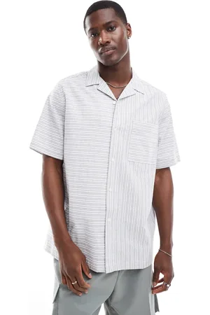 ASOS Camisa azul a rayas holgada con cuello de solapas de